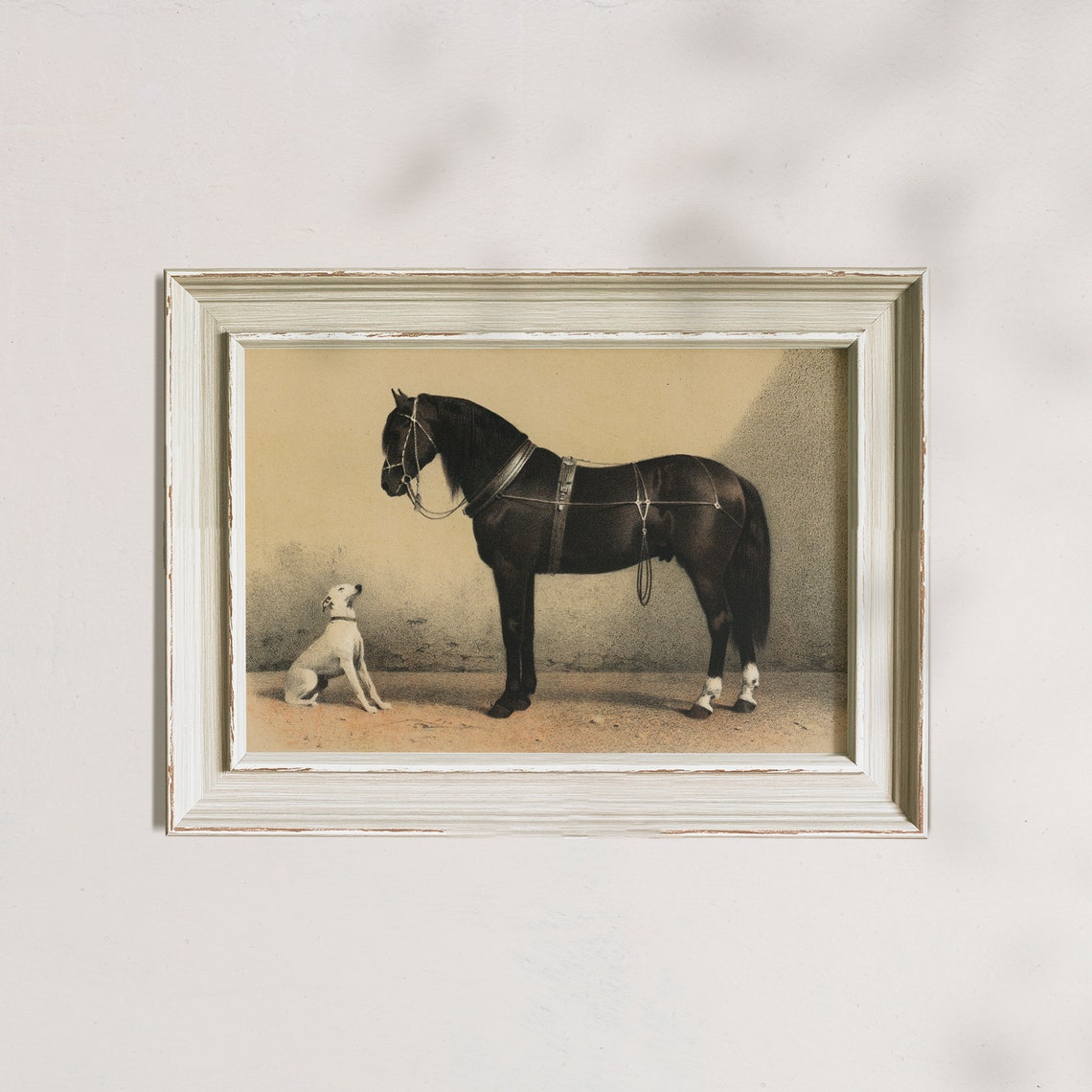 Antique Black Horse With Loyal White Dog Sepia Equestrian Poster - Image 7