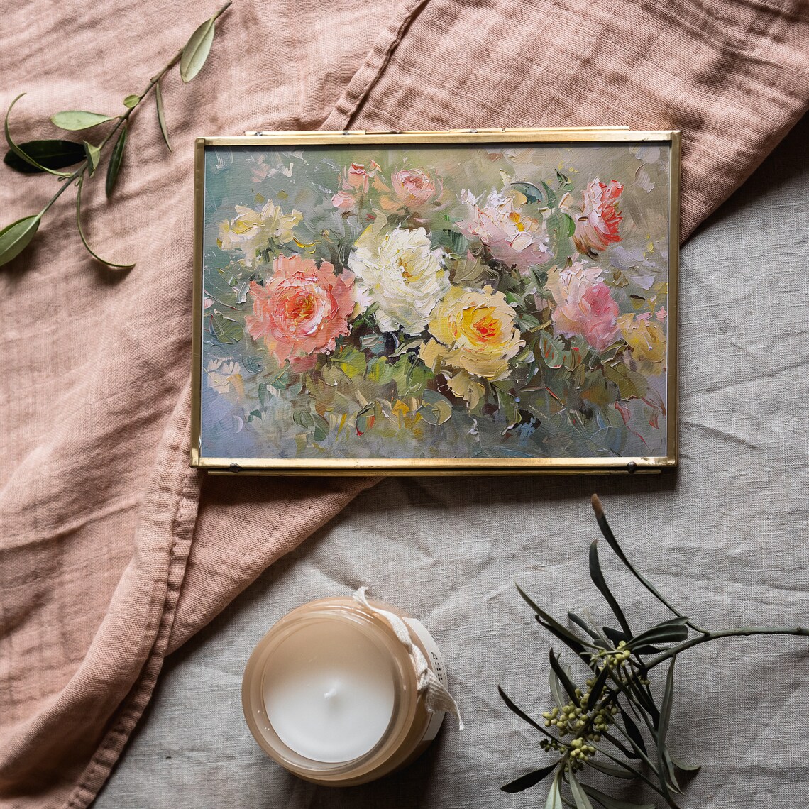 Impressionist Rose Bouquet Vintage Floral Painting French Country Print - Image 4