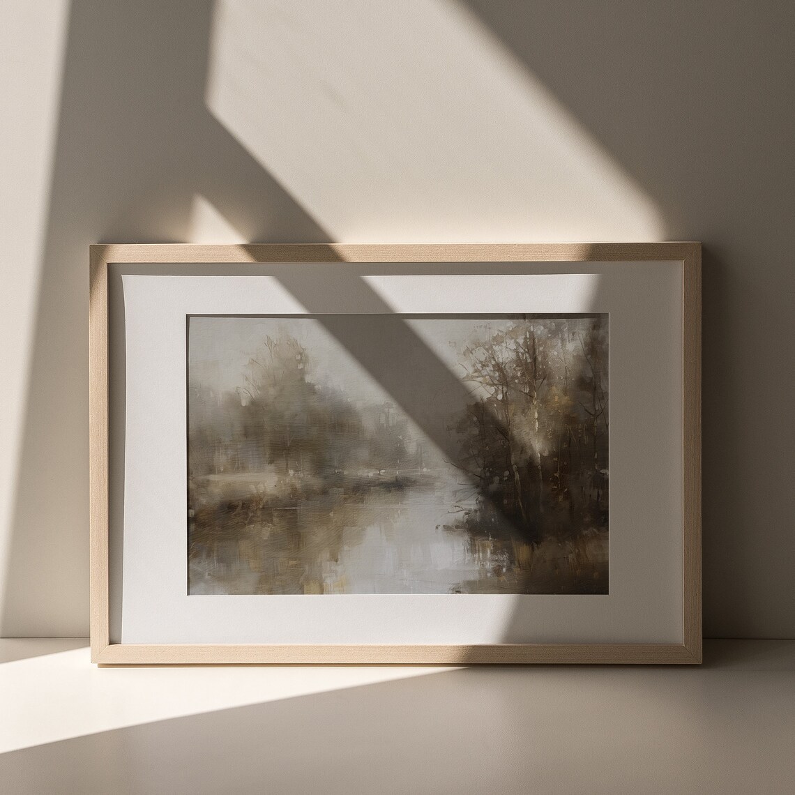 Misty Gray Woodland River Reflections Soft Abstract Nature Painting Poster - Image 4