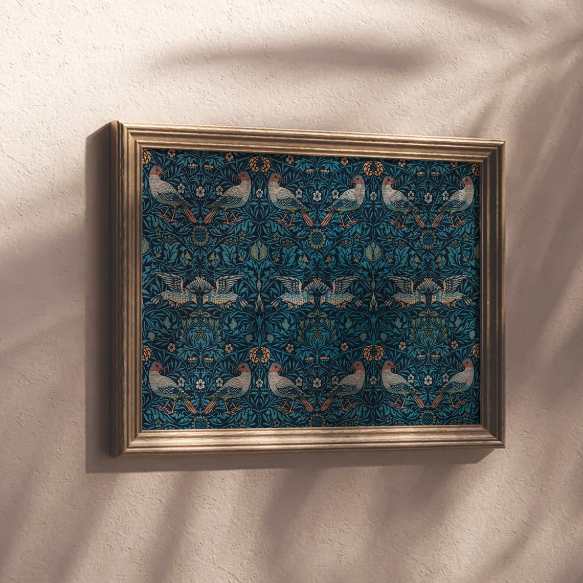 William Morris Bird Pattern Indigo Blue Tapestry Textile Poster - Image 4