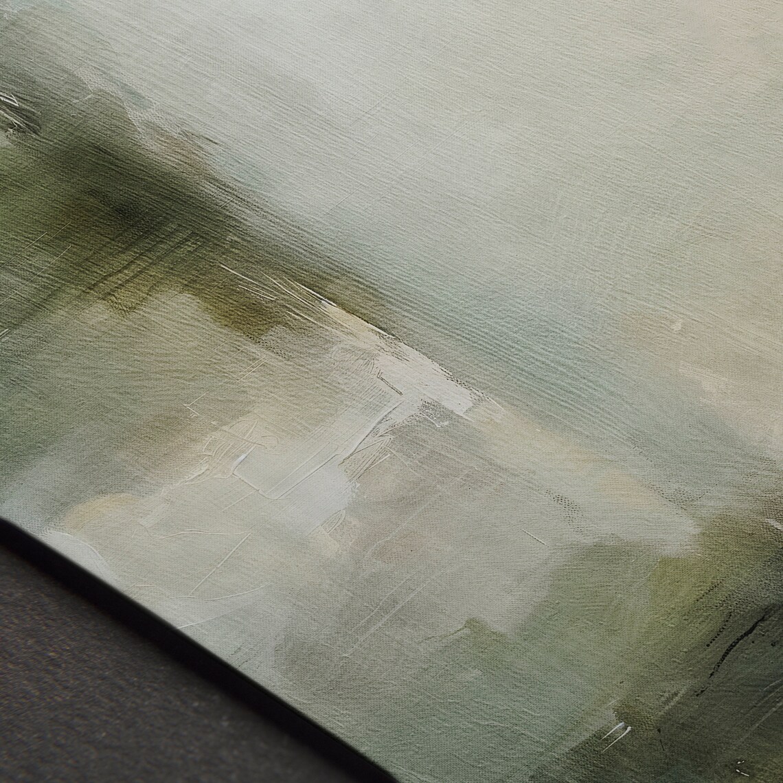 Sage Green Abstract Landscape Muted Modern Minimalist Oil Painting Print - Image 4