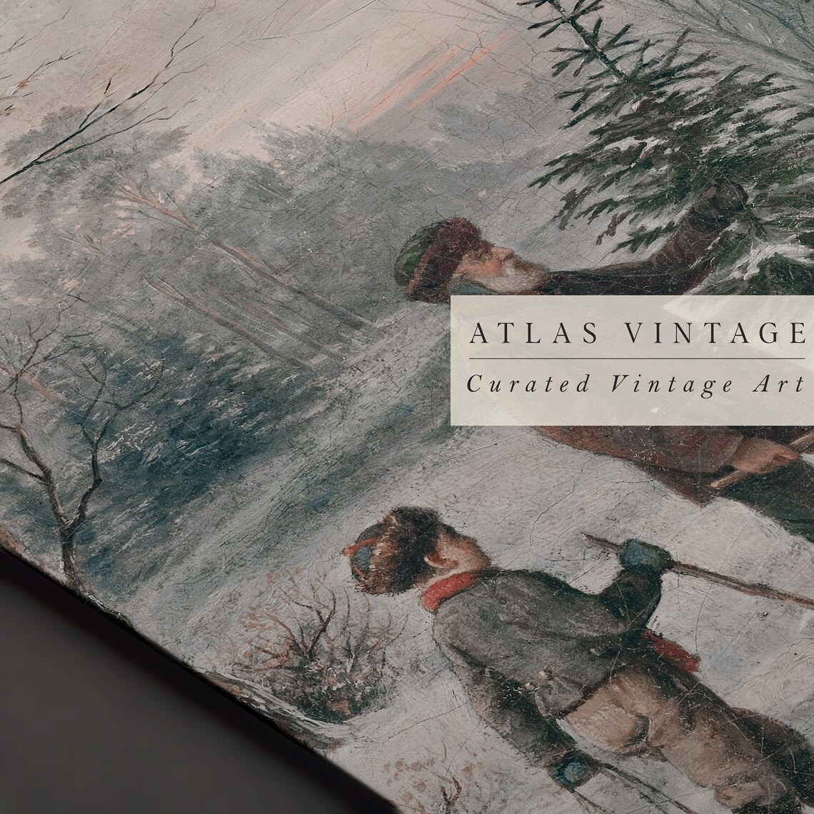 Father and Son Choosing Christmas Tree Vintage Winter Poster - Image 4
