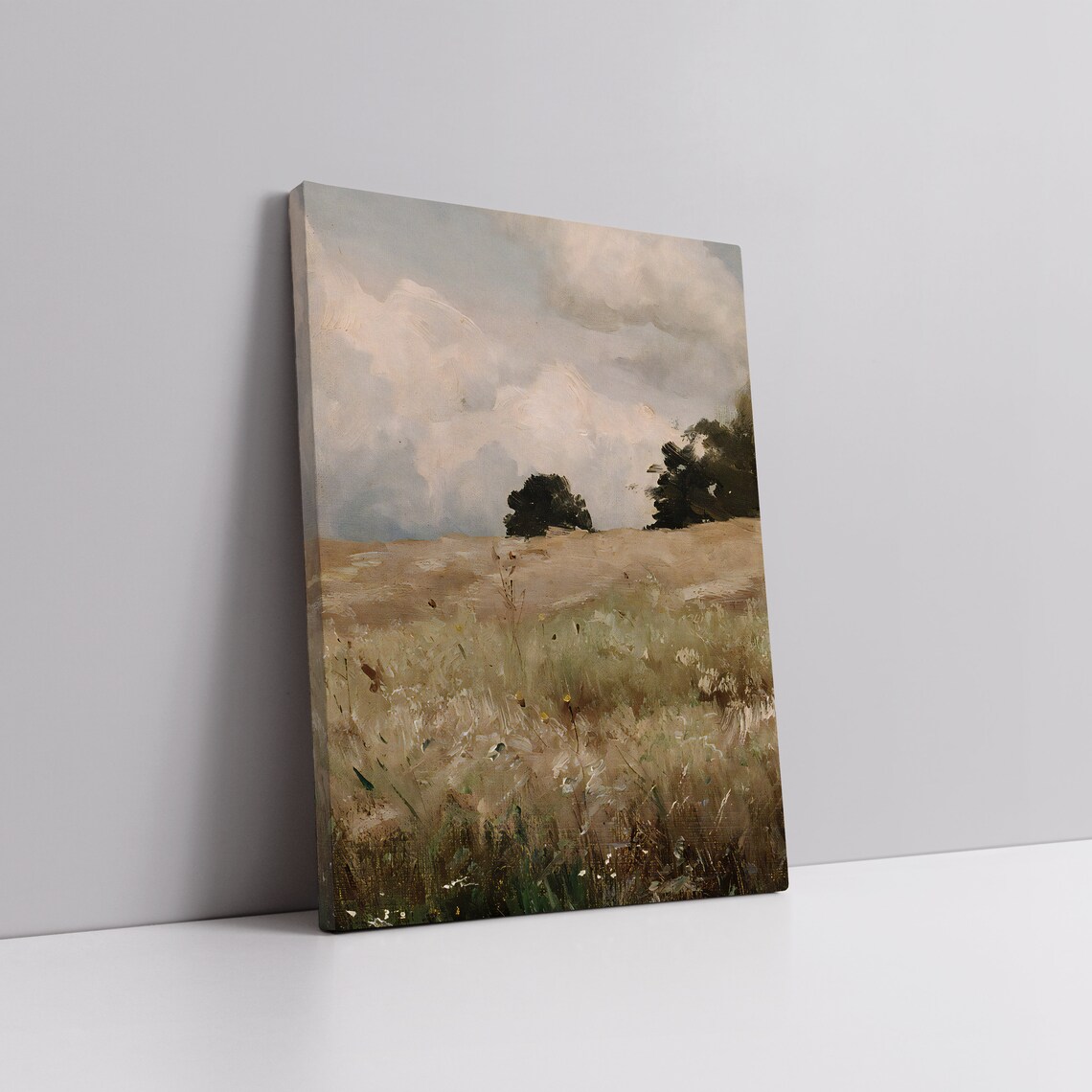 Summer Meadow Wildflower Field Billowing Clouds Vintage Landscape Poster - Image 4