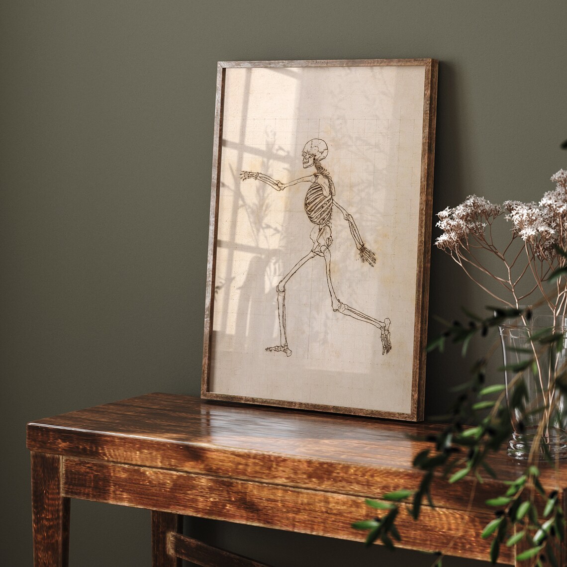 Walking Human Skeleton Anatomy Line Sketch Gothic Halloween Dark Poster - Image 5
