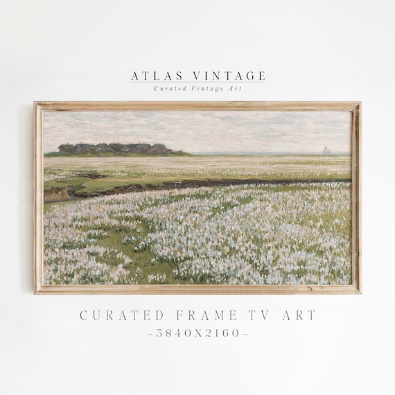 Coastal Wildflower Marsh Cottages Sailboat Vintage Landscape Frame TV Wall Art