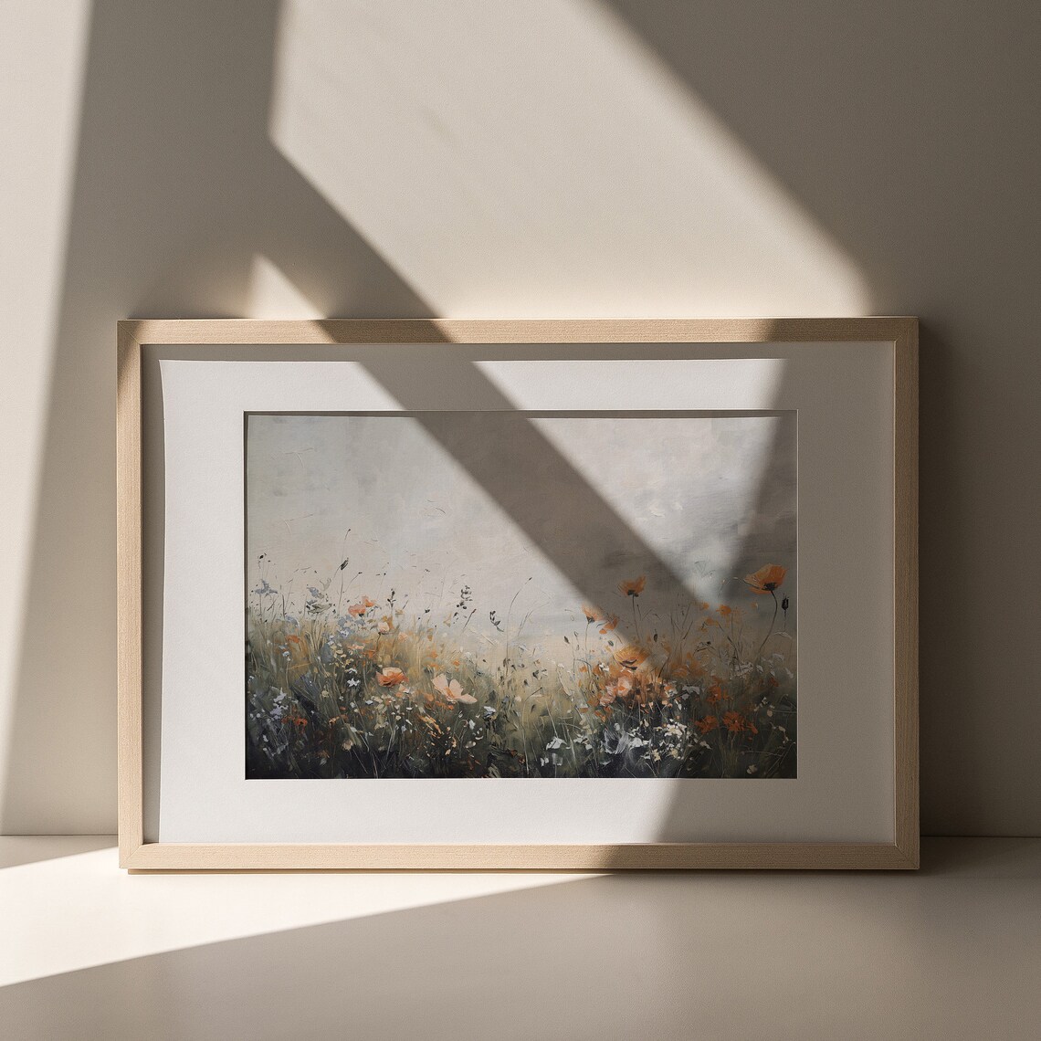 Vintage Wildflower Meadow Orange Poppy Field Muted Spring Landscape Poster - Image 7