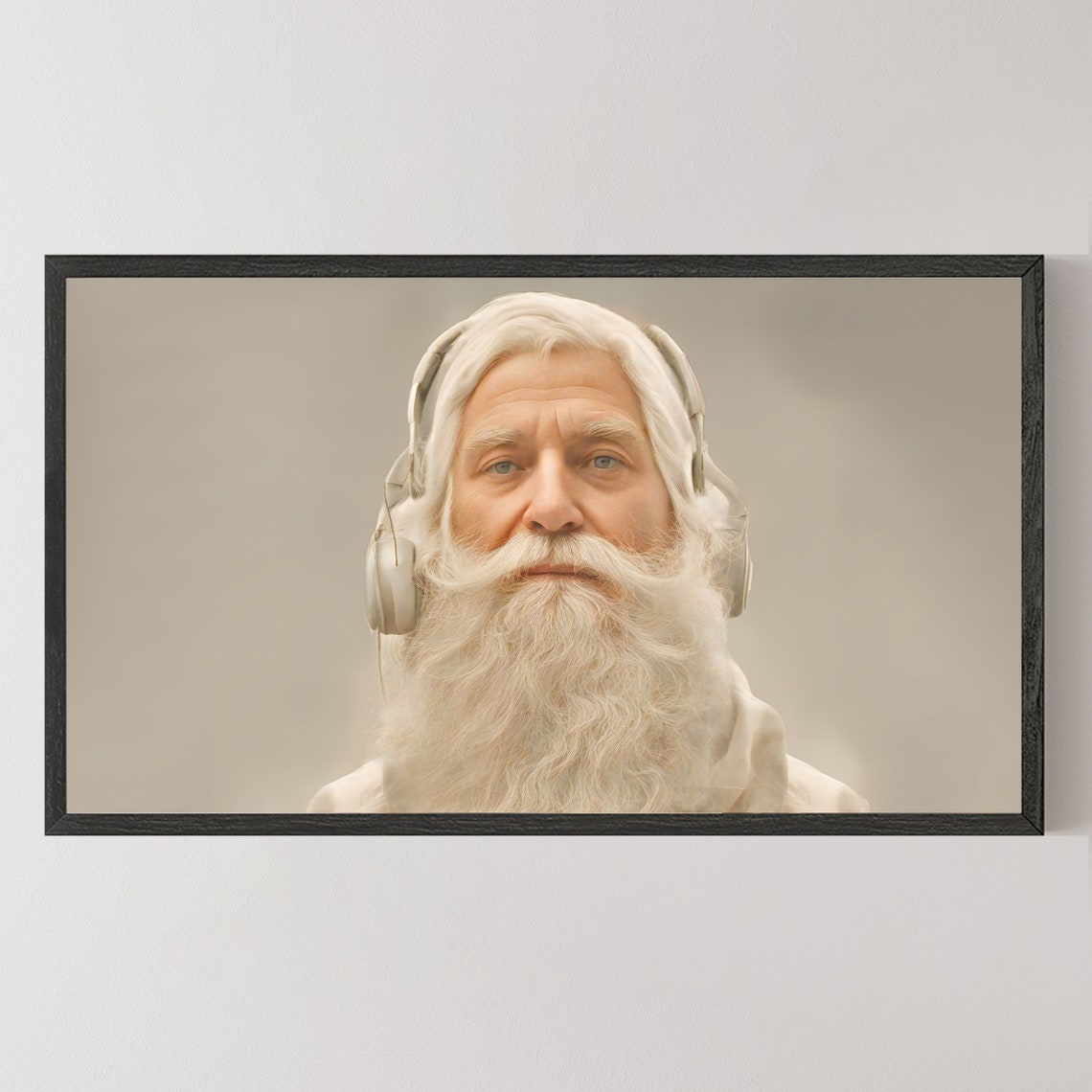 Funny Santa Claus Wearing Headphones Modern Christmas Portrait Poster - Image 2