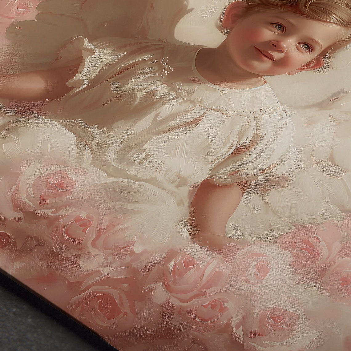 Vintage Cherub Angel Child Among Pink Roses Romantic Nursery Poster - Image 6