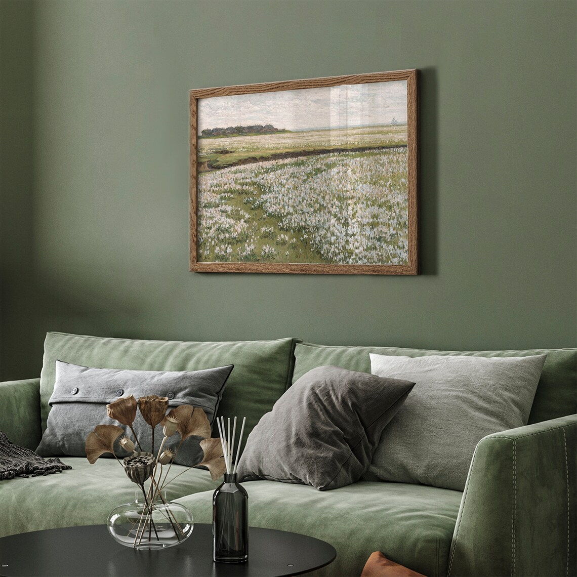 Coastal Wildflower Marsh Cottages Sailboat Vintage Landscape Frame TV Wall Art - Image 4