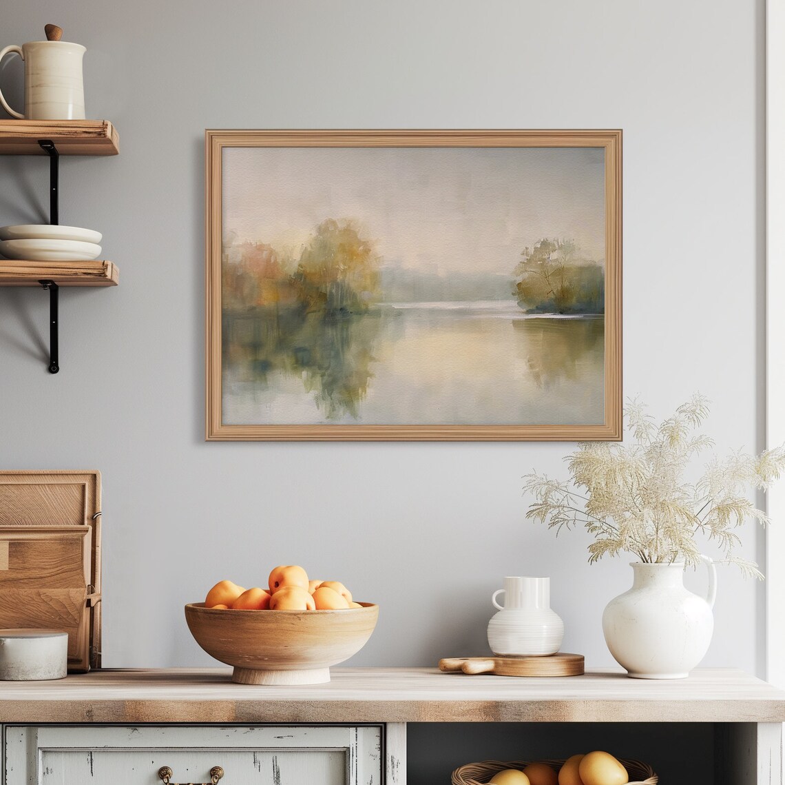 Misty Autumn Lake with Golden Trees Abstract Impressionist Landscape Poster - Image 7