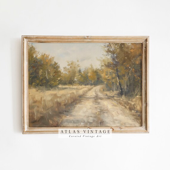 Golden Autumn Path Country Road Vintage Impressionist Landscape Painting Poster