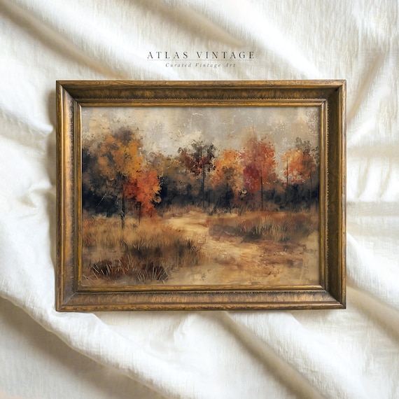 Autumn Forest Edge with Orange Trees and Golden Meadow Poster
