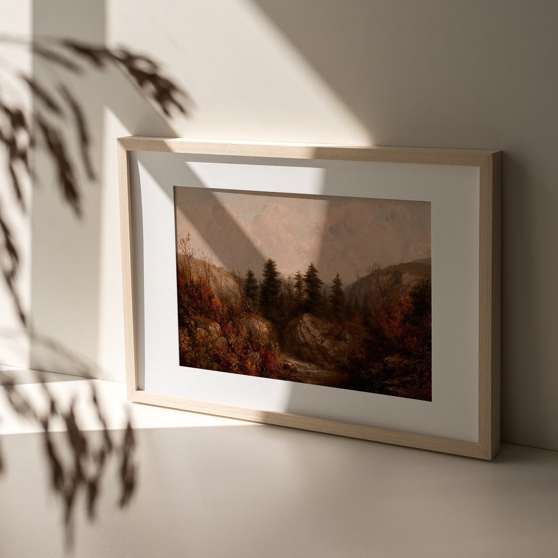 Vintage Autumn Pine Forest with Mountain Stream Landscape Poster - Image 4