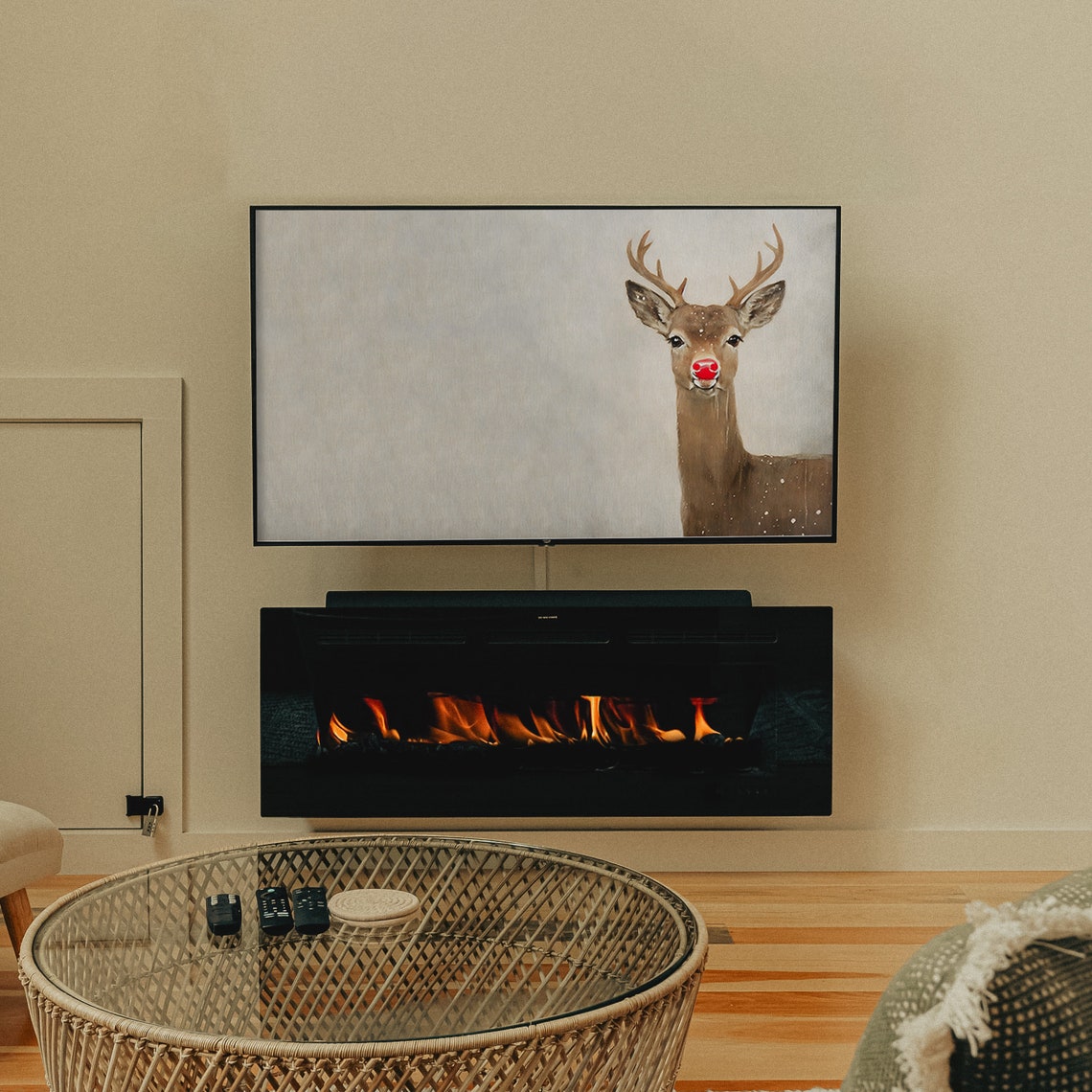 Cute Christmas Reindeer with Red Nose in Snowy Winter Scene Poster - Image 2