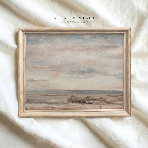 Moody Beach Seascape Pastel Cloudy Sky Vintage Ocean Painting Poster