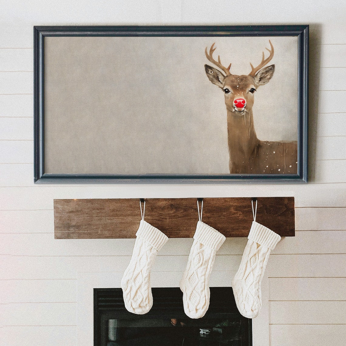 Cute Christmas Reindeer with Red Nose in Snowy Winter Scene Poster - Image 3