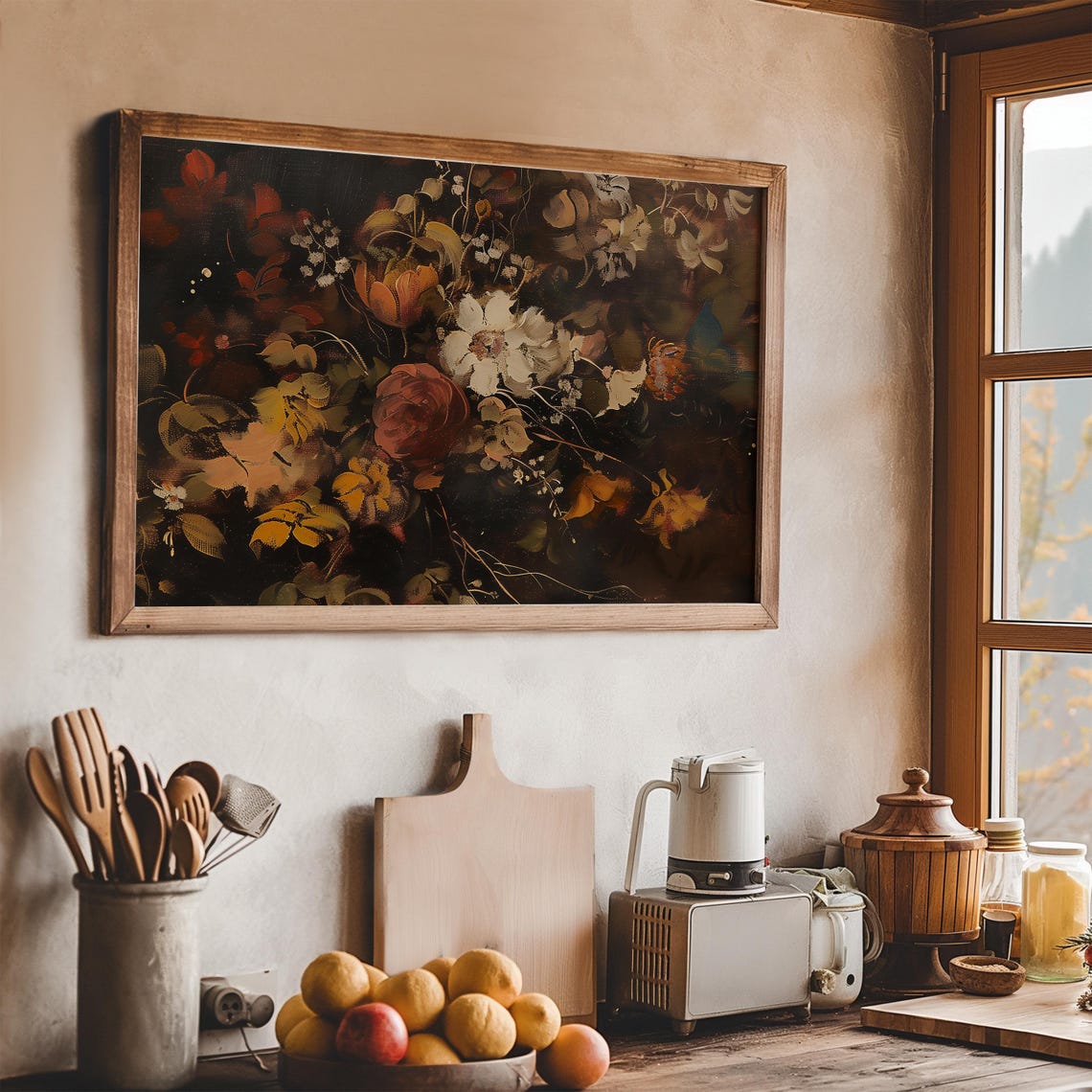 Dark Moody Autumn Floral Still Life Rich Fall Blooms Art Poster - Image 6