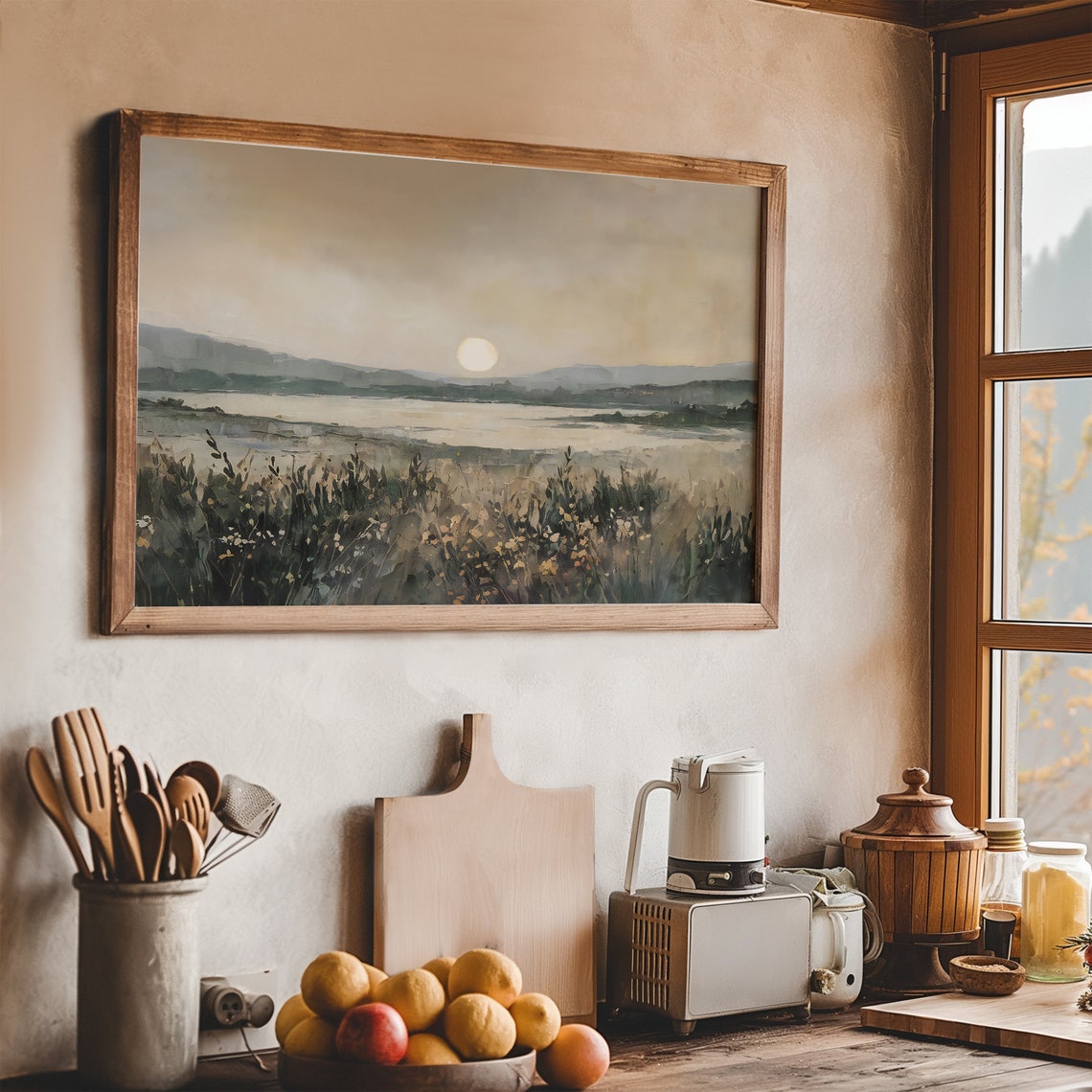Soft Fall Sunset Over Lake Autumn Wildflower Meadow Shore Poster - Image 5