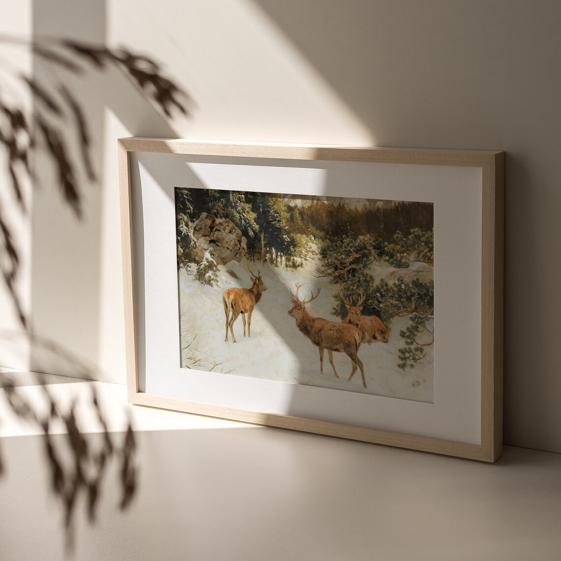 Red Deer Stags In Snowy Mountain Forest Winter Wildlife Scene Poster - Image 4