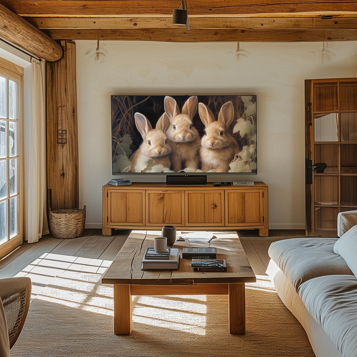 Three Tan Bunnies Vines Vintage Easter Rabbit Painting Art Poster - Image 7