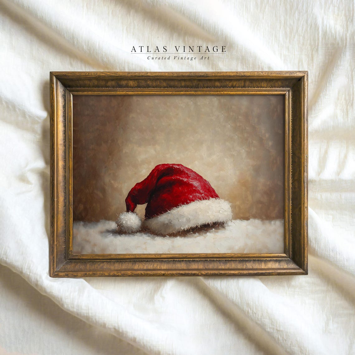 Santa Hat Resting on Snow Vintage Christmas Still Life Poster