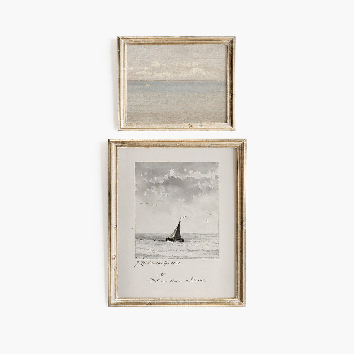 Set of 10 Vintage Coastal Sailboat Seascape Muted Neutral Gallery Wall Poster - Image 7