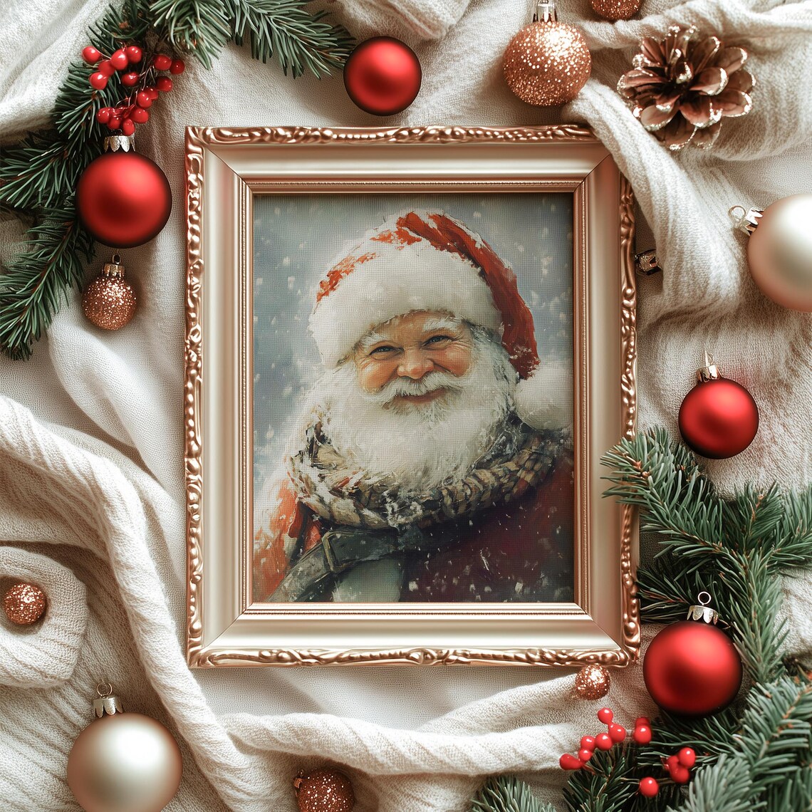 Vintage Christmas Santa Claus Print Santa Claus Oil Painting Christmas Wall Decor Festive Wall Art Xmas Holiday Prints - Image 3
