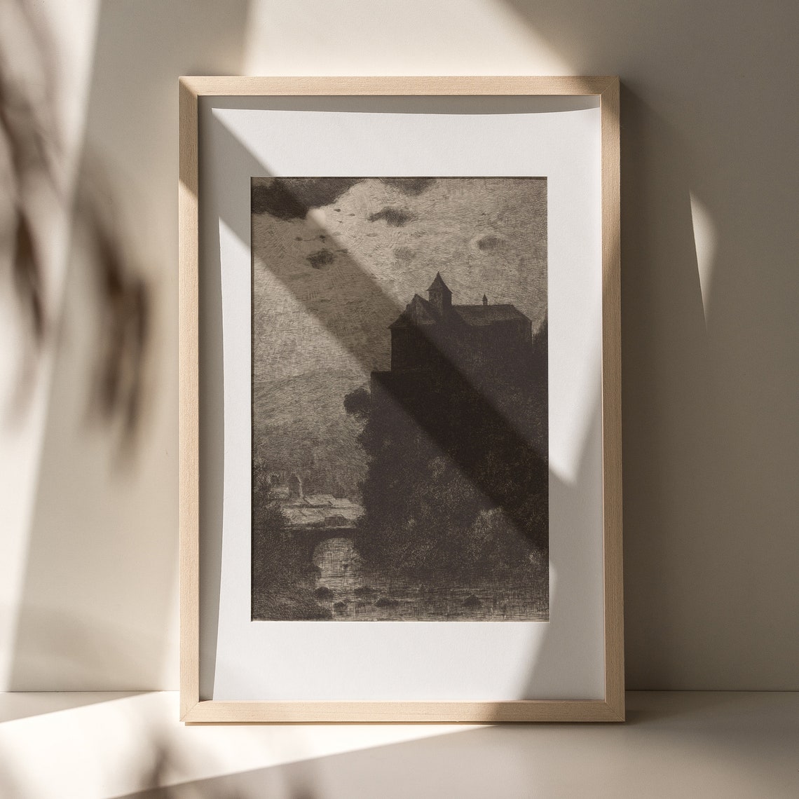 Dark Moody Castle on a Hill at Night Monochrome Vintage Gothic Poster - Image 3