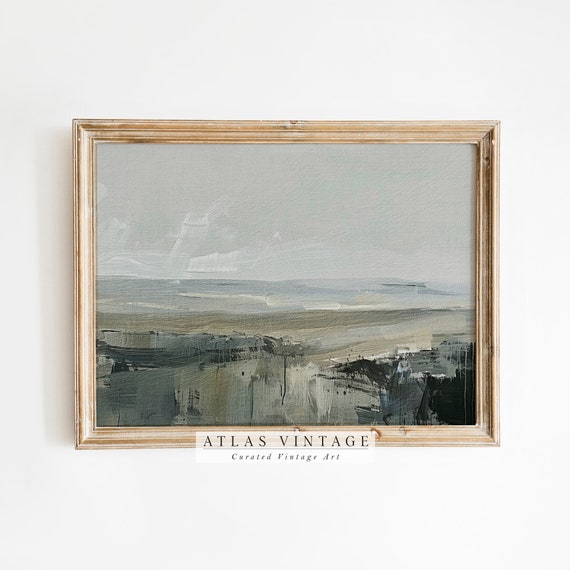 Green Modern Abstract Landscape Print Minimal Rustic Neutral Oil Painting Moody Beige Farmhouse Decor Earthy Summer Wall Art