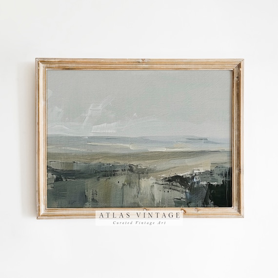 Muted Green Abstract Landscape Oil Painting Print Minimal Neutral Rustic Art