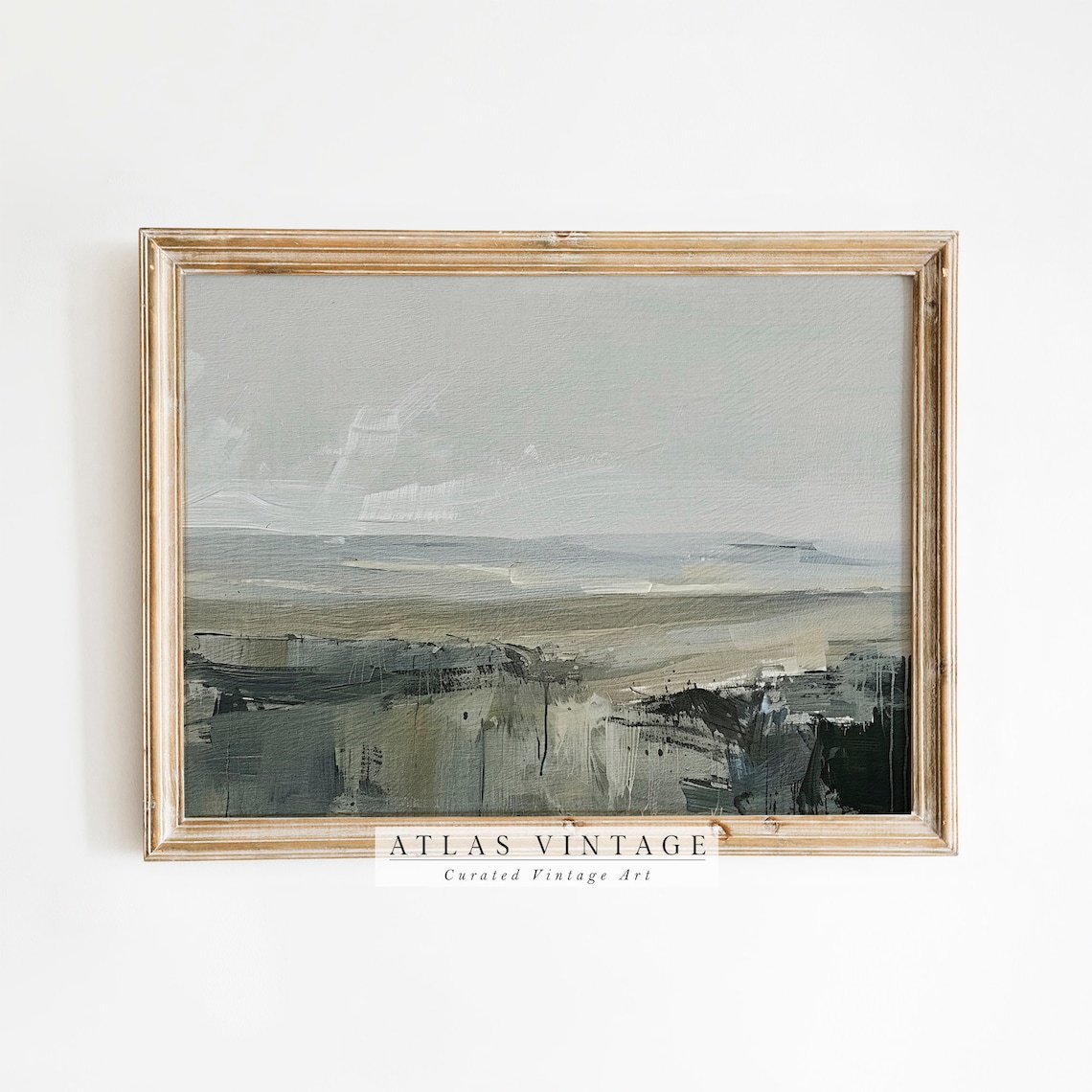 Muted Green Abstract Landscape Oil Painting Print Minimal Neutral Rustic Art