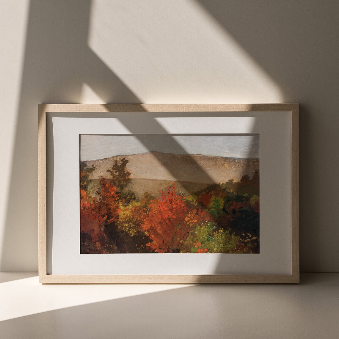 Fiery Red Orange Autumn Trees Mountain Ridge Vintage Oil Painting Poster - Image 7
