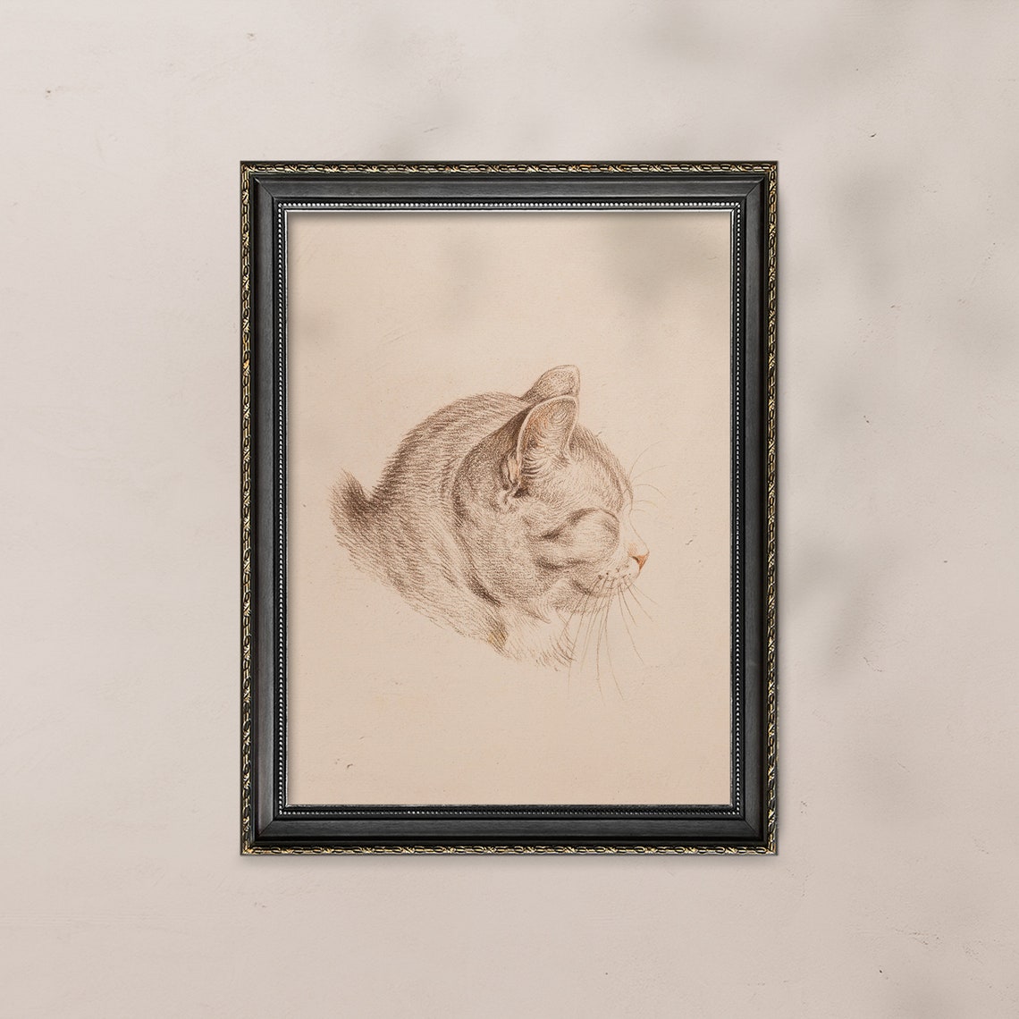 Sleeping Cat Head Pencil Sketch Minimalist Sepia Drawing Poster - Image 8