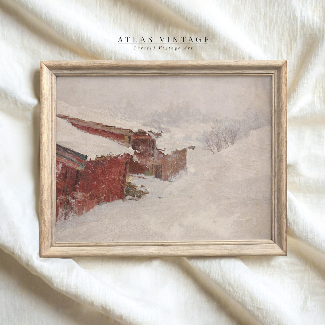 Red Barn in Snow Vintage Winter Farm Landscape Painting Poster - Image 7
