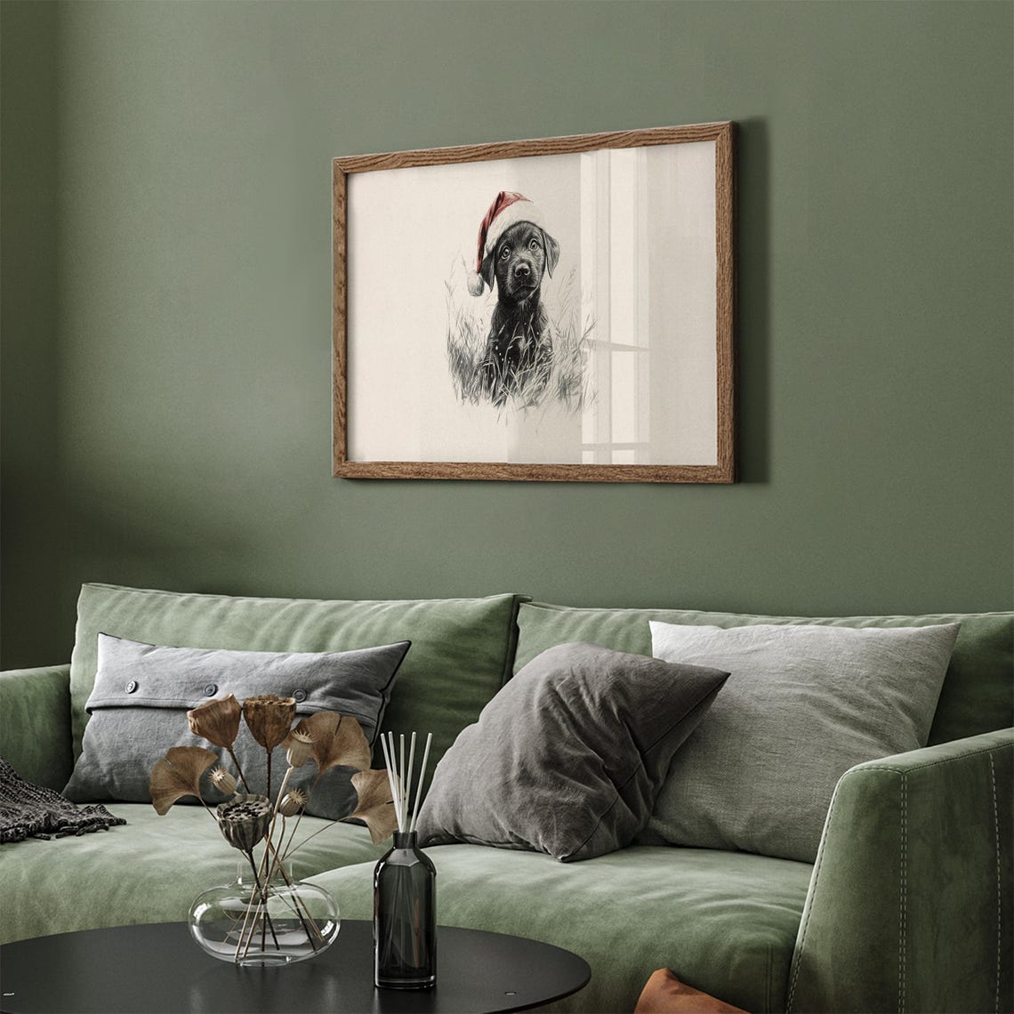 Black Puppy In Santa Hat Sketch Frame Tv Art Nursery Christmas Decor Cute Baby Dog Drawing Tv Art Vintage Animal Xmas Screensaver - Image 5