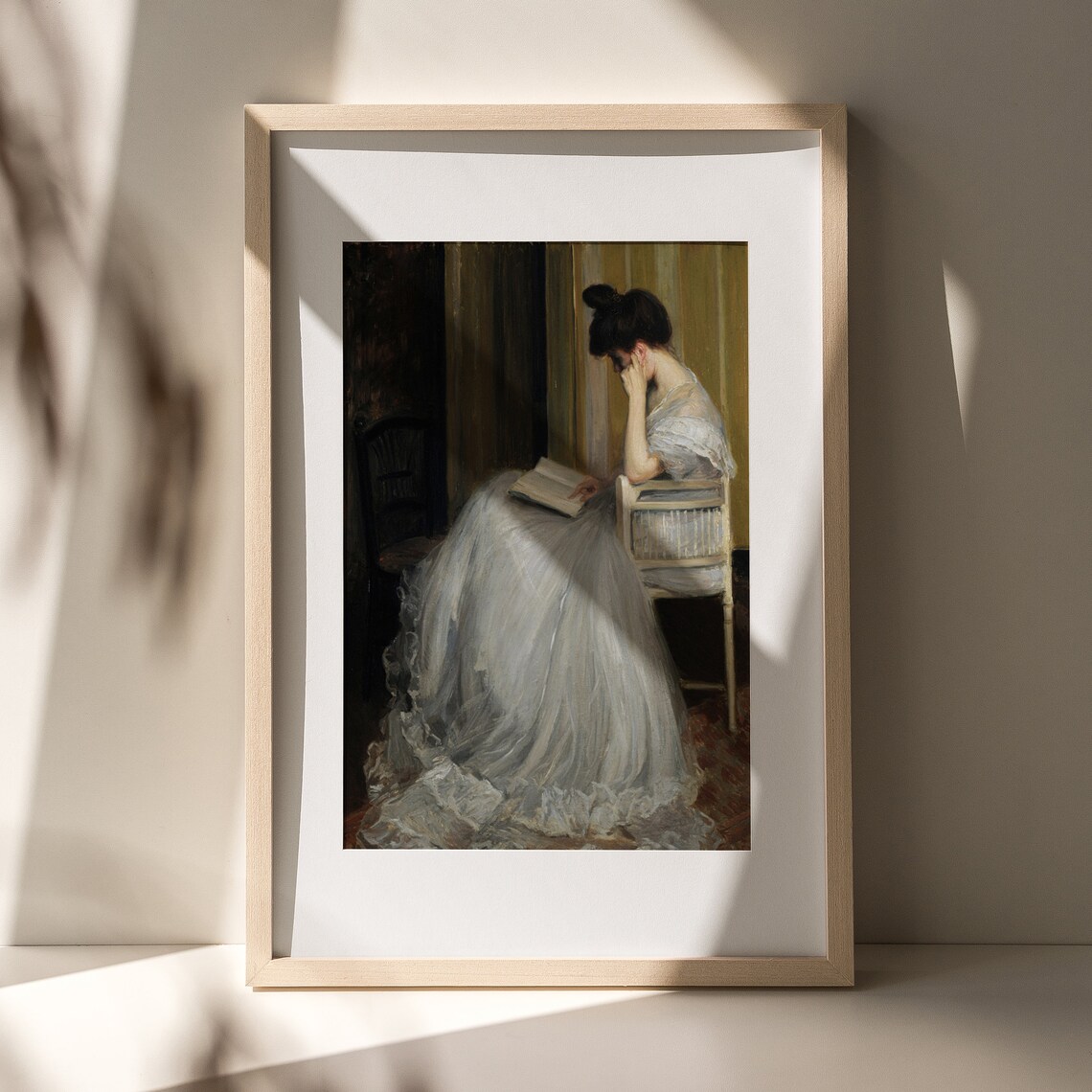 Vintage Woman Reading Book Portrait Moody White Dress Interior Poster - Image 4