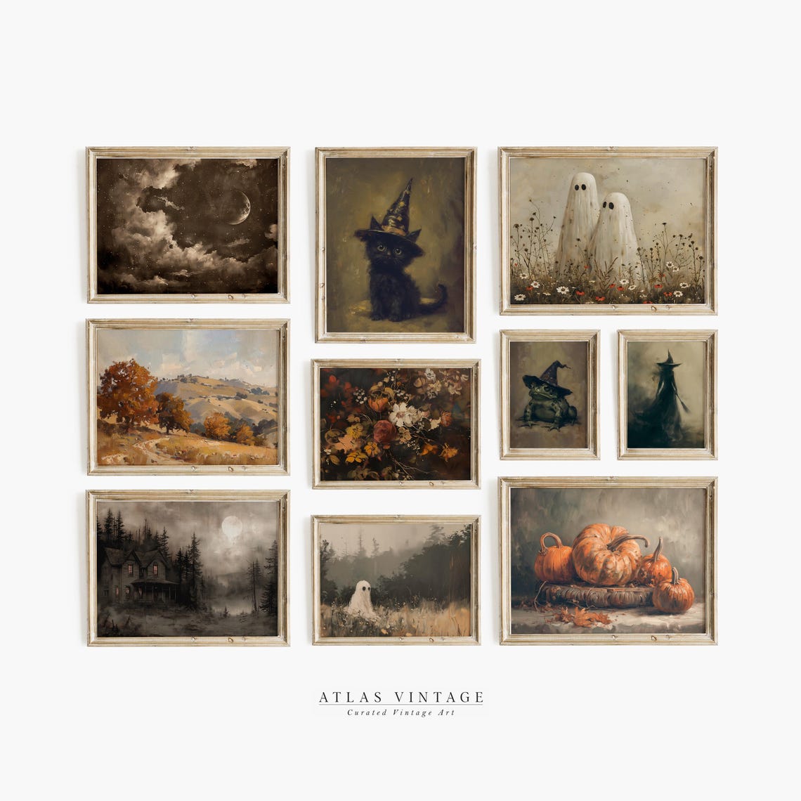 Halloween Gallery Wall Set of 10 Moody Fall Spooky Scenes Poster