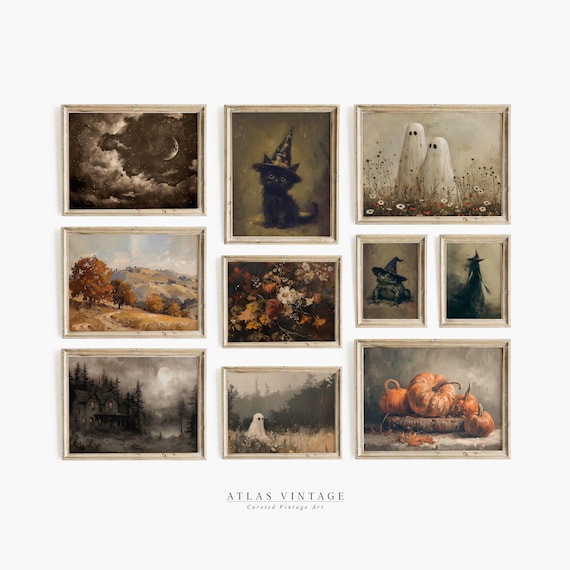 Halloween Gallery Wall Set of 10 Moody Fall Spooky Scenes Poster