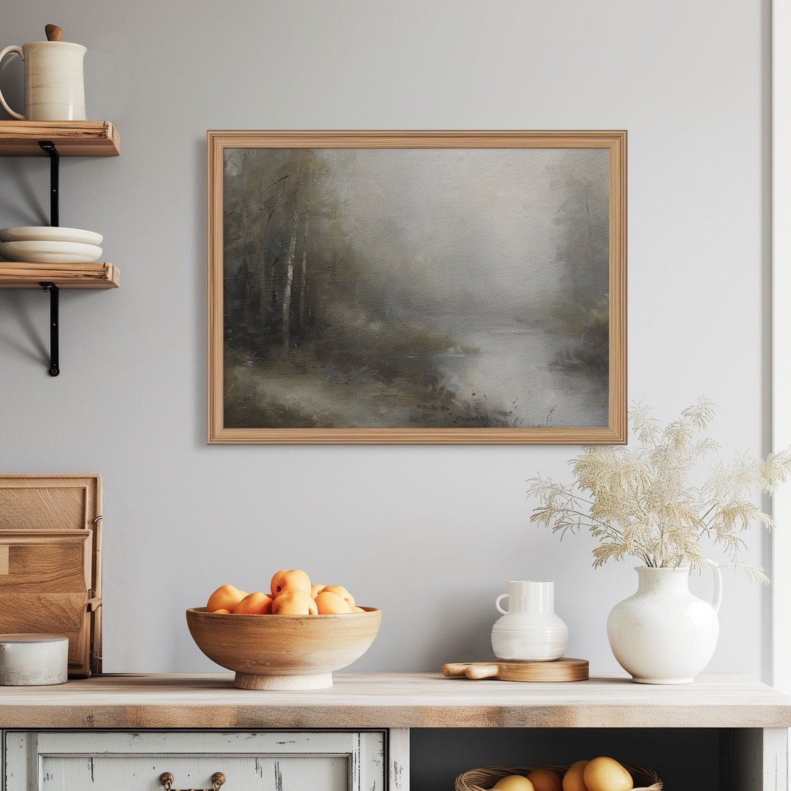Dark Moody Forest River Vintage Landscape Painting Rustic Print - Image 4