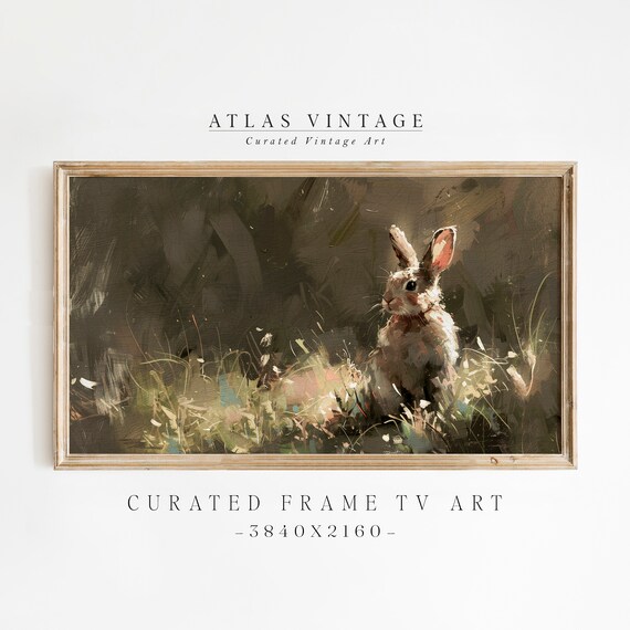 Rustic Brown Bunny in Dark Woodland Vintage Oil Painting Poster