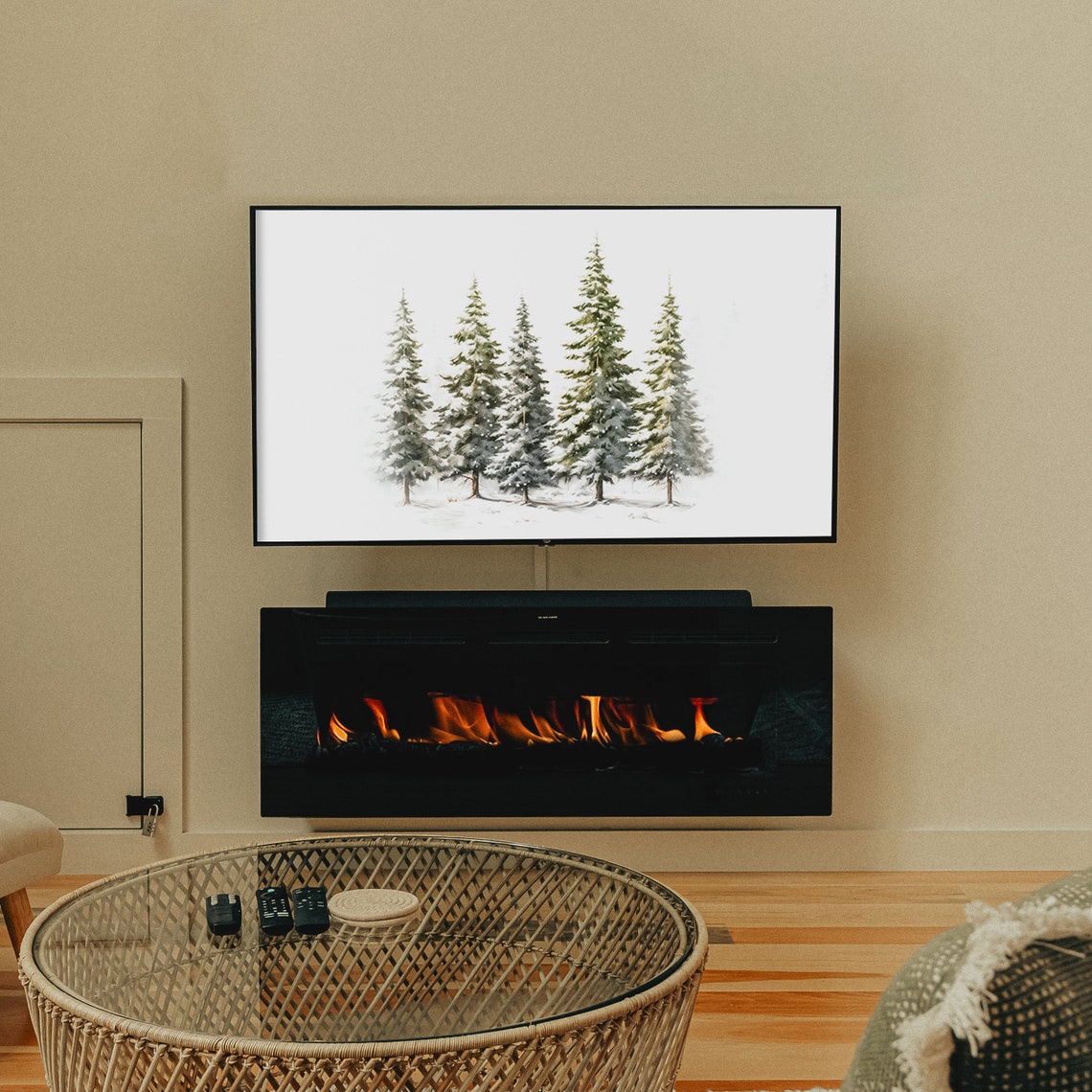 Five Snowy Pine Trees on White Minimalist Watercolor Winter Poster - Image 5
