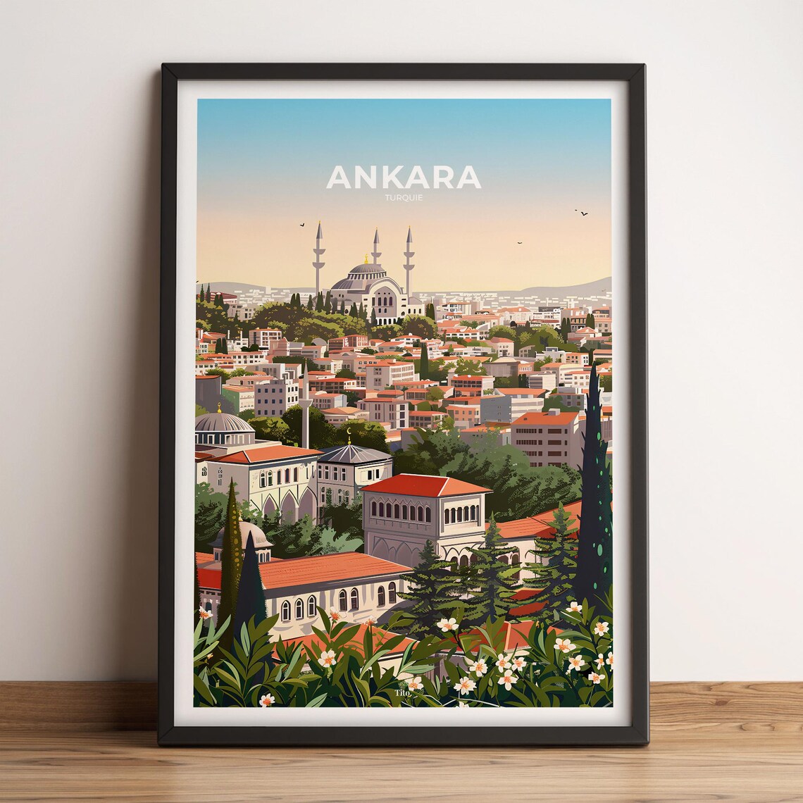 Ankara Turkey Sunrise Mosque City View Classic Travel Poster