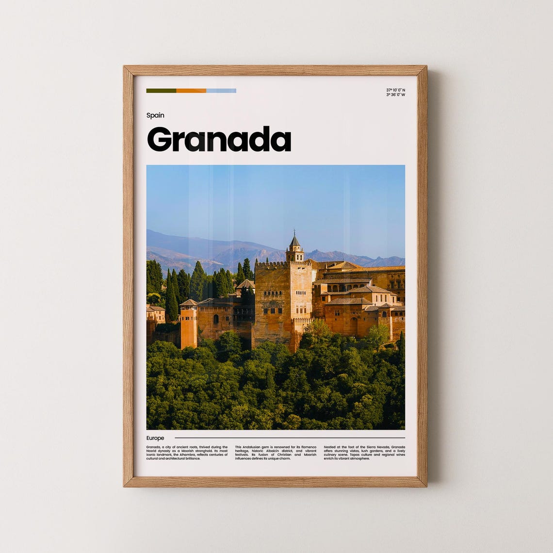Granada Spain Alhambra Palace Sierra Nevada Photo Travel Poster