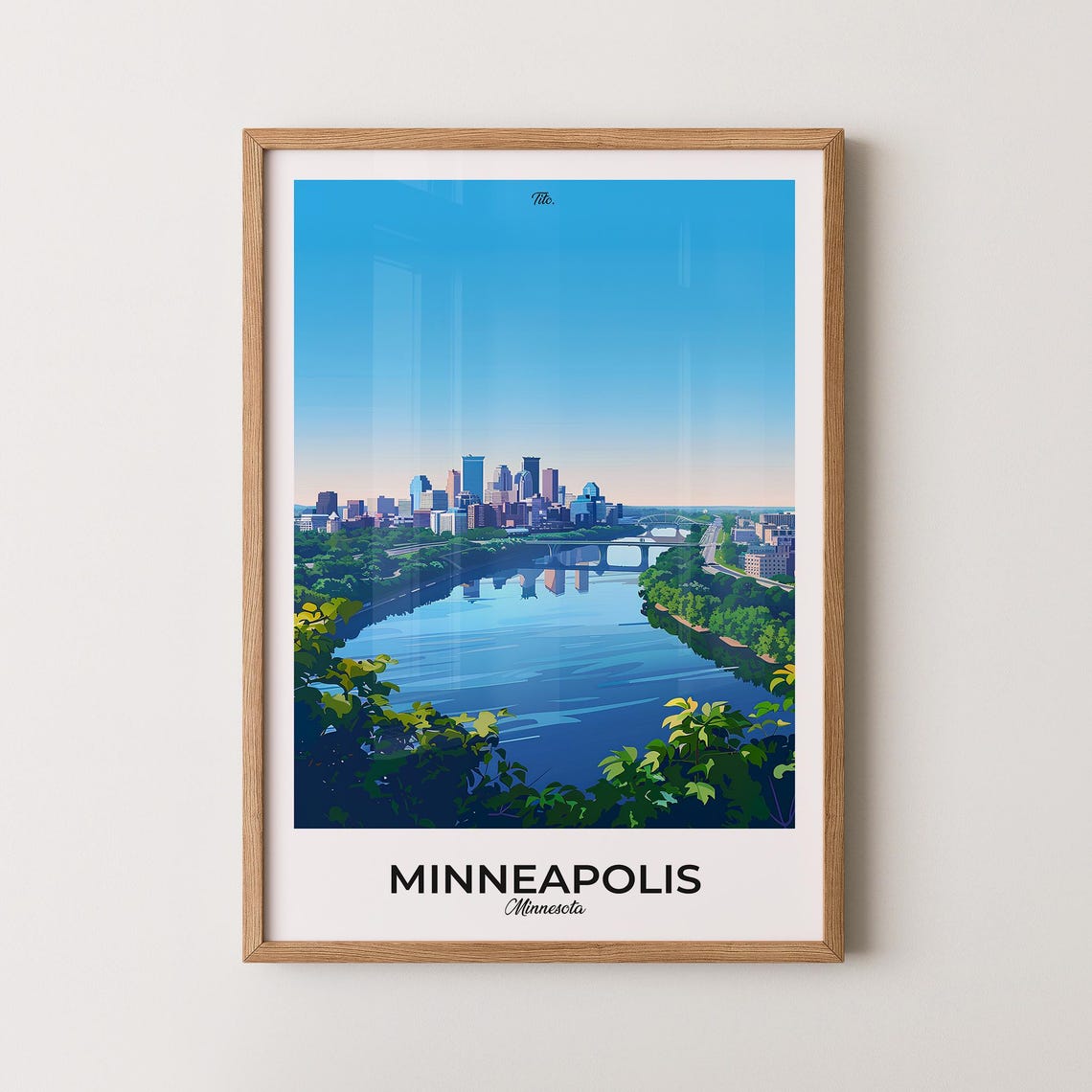 Minneapolis Minnesota Travel Poster Skyline River Reflection View