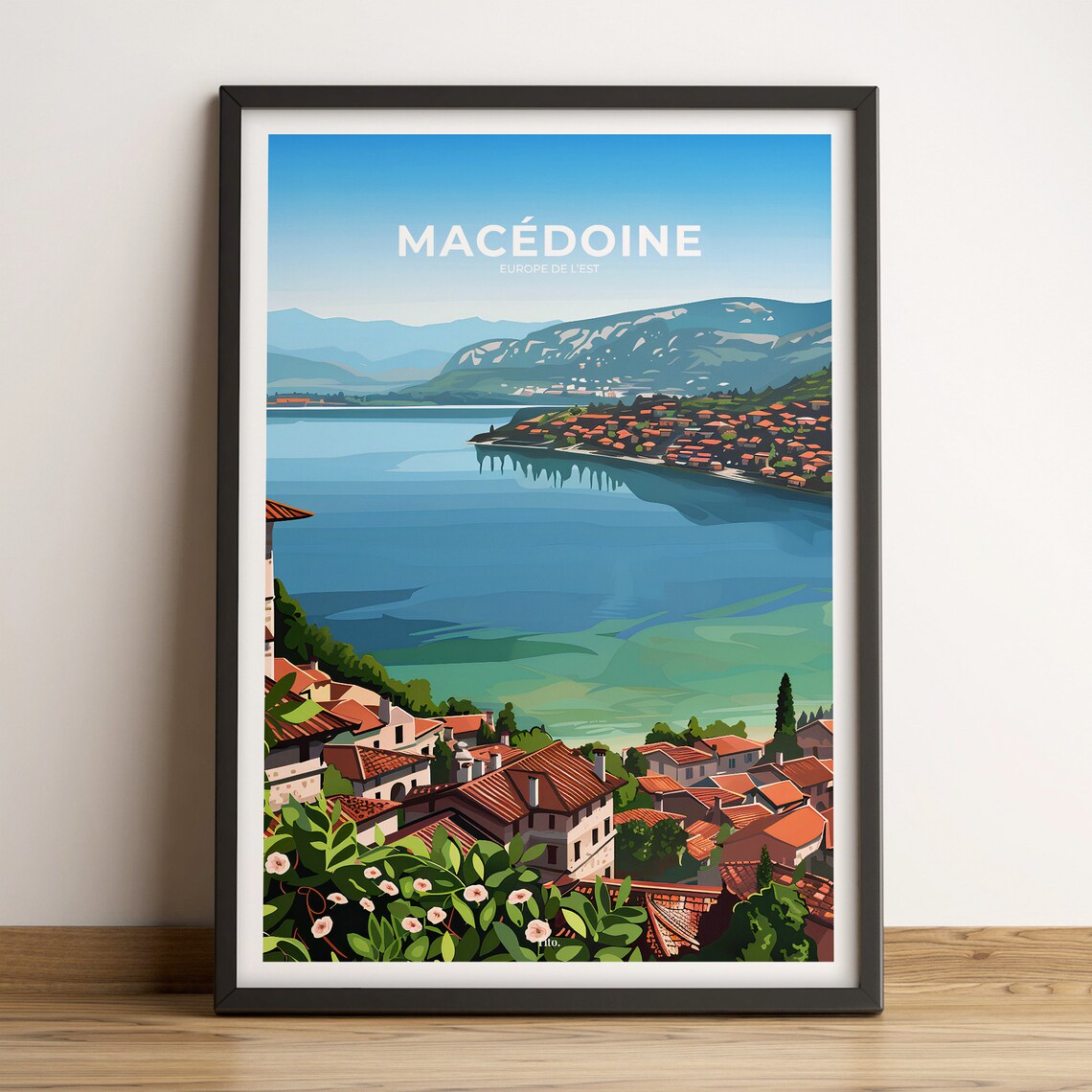 Macedonia Lake Ohrid Old Town Overlook Scenic Vintage Travel Poster