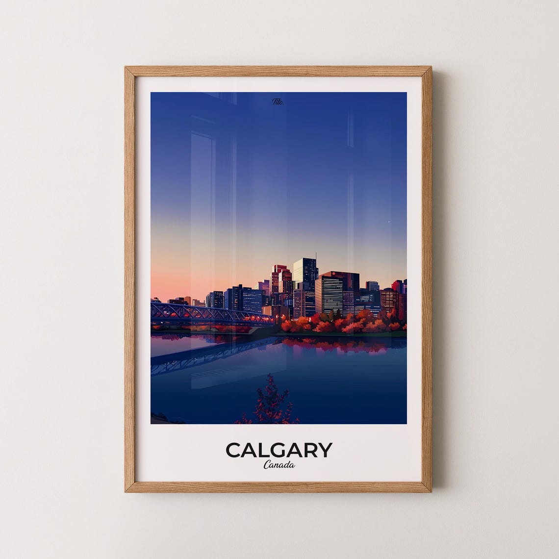 Calgary Canada Evening City Lights Bridge Riverfront Twilight Poster