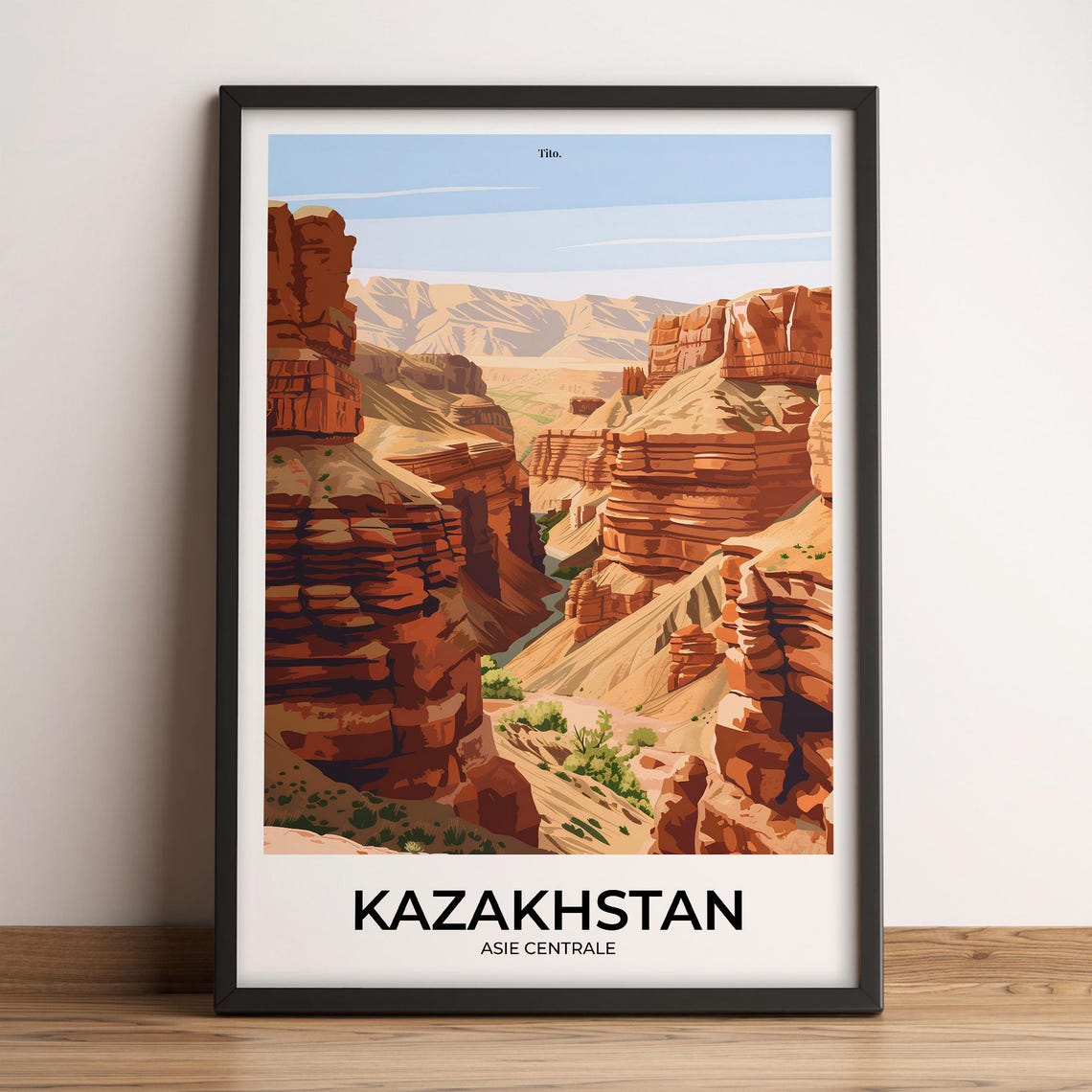 Kazakhstan Red Rock Canyon Desert Valley Retro Travel Poster