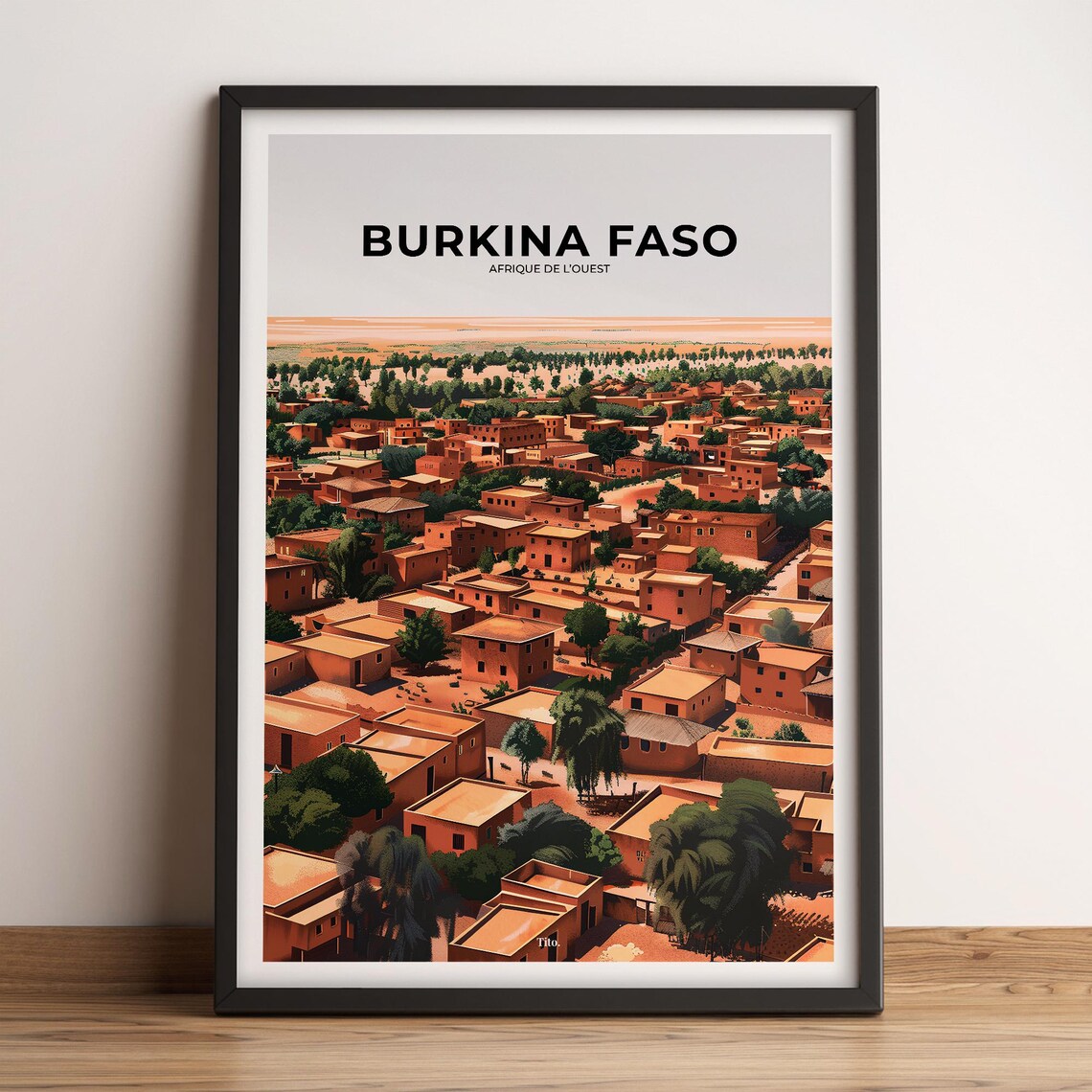 Burkina Faso African Town Mud Brick Houses Desert View Travel Poster