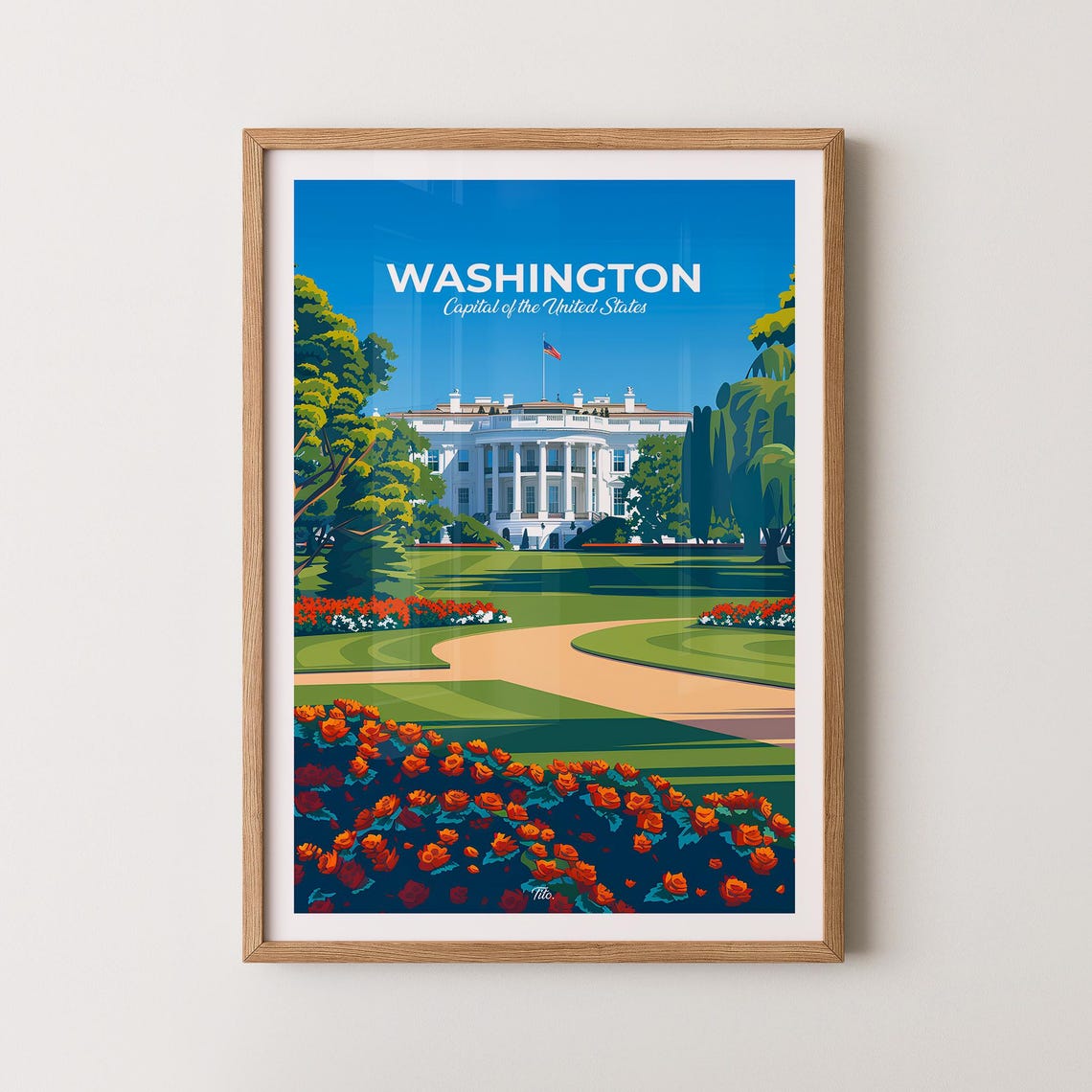 Washington DC White House Rose Garden Sunny Day Travel Poster