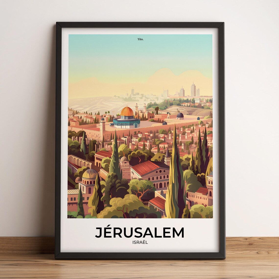 Jerusalem Dome of the Rock Old City Vintage Travel Poster Art